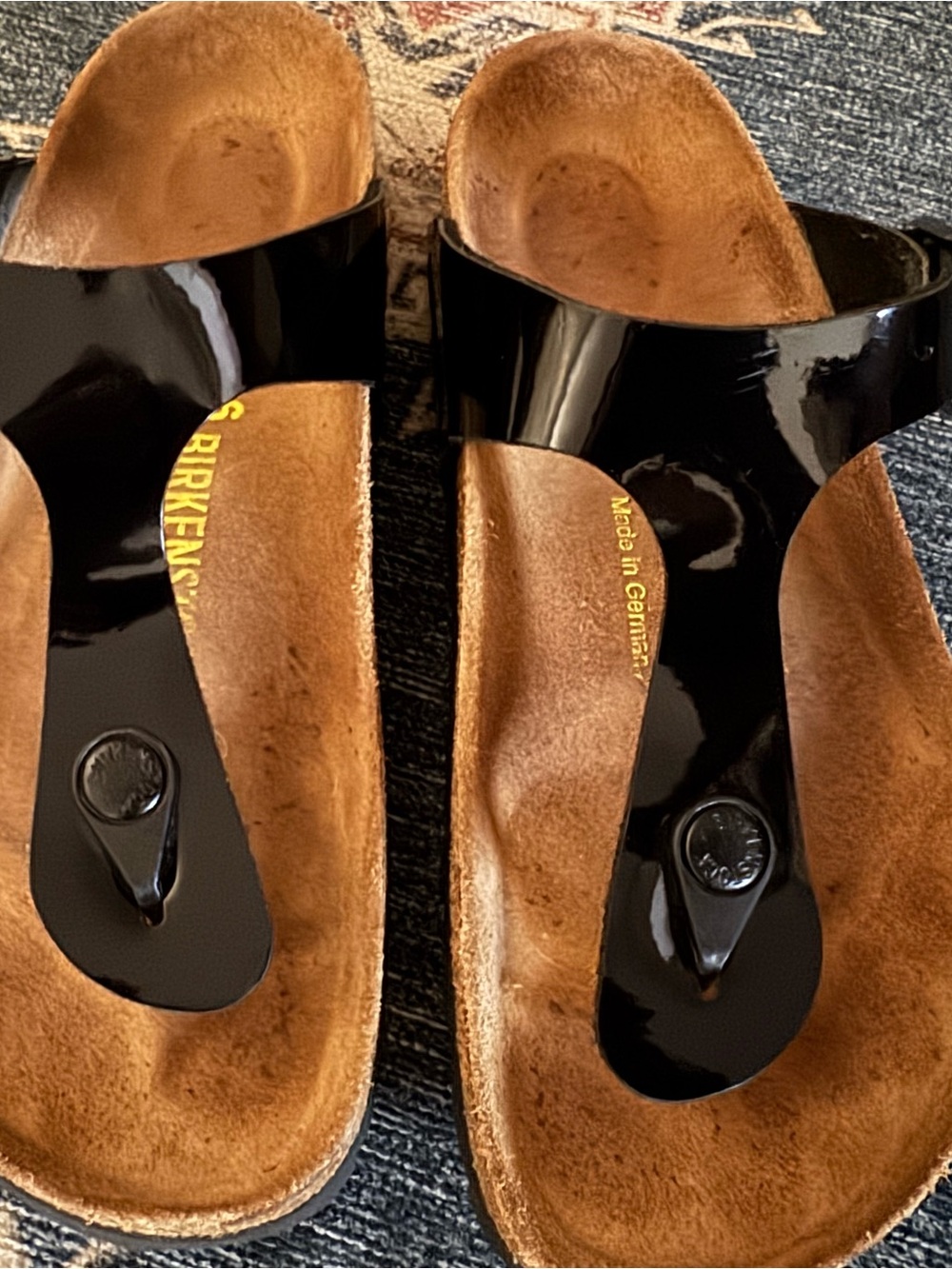 Birkenstock Black Patent Gizeh Style Women's Toe-Post Sandals